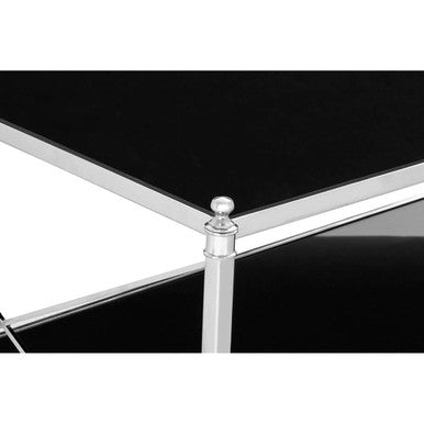 Black and Silver Two-Tier Mirrored Glass Console Table with Cross Design | Hoffmann
