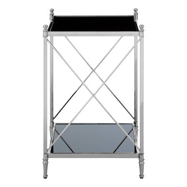 Silver 2 Tier Black Mirrored Glass Square Side Table | Hoffmann