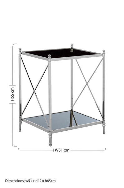 Silver 2 Tier Black Mirrored Glass Square Side Table | Hoffmann