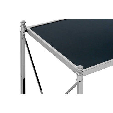 Silver 2 Tier Black Mirrored Glass Square Side Table | Hoffmann