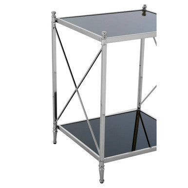Silver 2 Tier Black Mirrored Glass Square Side Table | Hoffmann