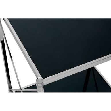 Silver 2 Tier Black Mirrored Glass Square Side Table | Hoffmann