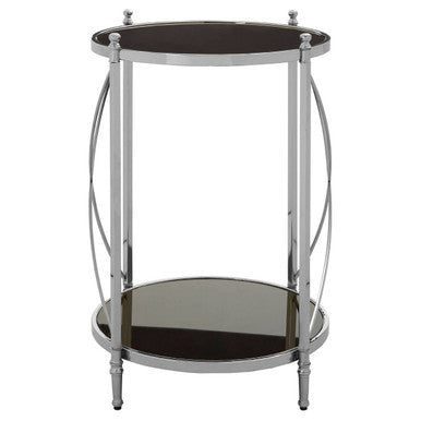Black Mirrored Glass Two Tier Round Side Table | Hoffmann