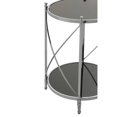 Black Mirrored Glass Two Tier Round Side Table | Hoffmann