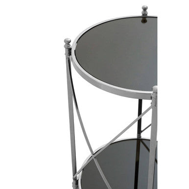 Black Mirrored Glass Two Tier Round Side Table | Hoffmann