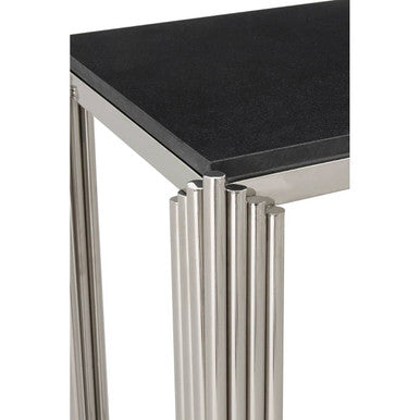 Black Granite Top Art Deco Console Table with Silver Finish X-Shaped Cross | Clarice