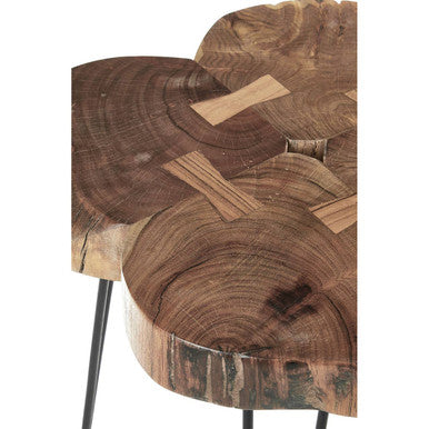 Natural Acacia Wood Slice Top Side Table with Black Metal Hairpin Legs | Nandri