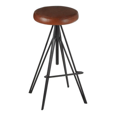Nandri Brown Leather Adjustable Stool with Black Metal Legs