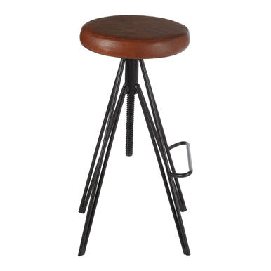 Nandri Brown Leather Adjustable Stool with Black Metal Legs