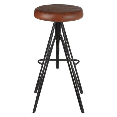 Nandri Brown Leather Adjustable Stool with Black Metal Legs