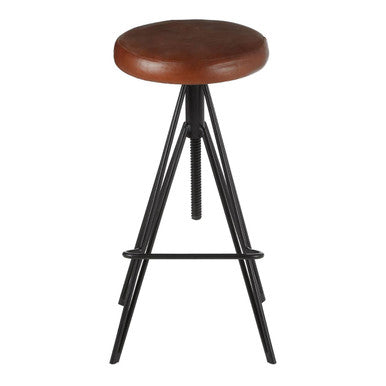 Nandri Brown Leather Adjustable Stool with Black Metal Legs