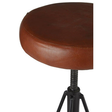 Nandri Brown Leather Adjustable Stool with Black Metal Legs
