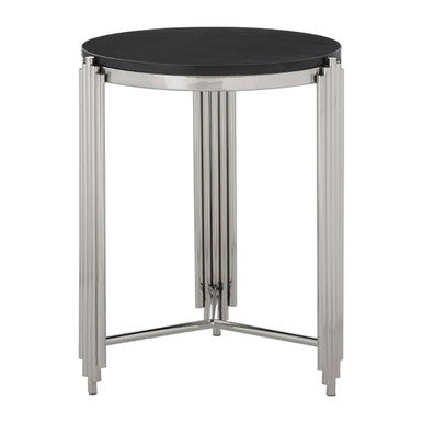 Clarice Black Granite and Silver Finish Round Side Table