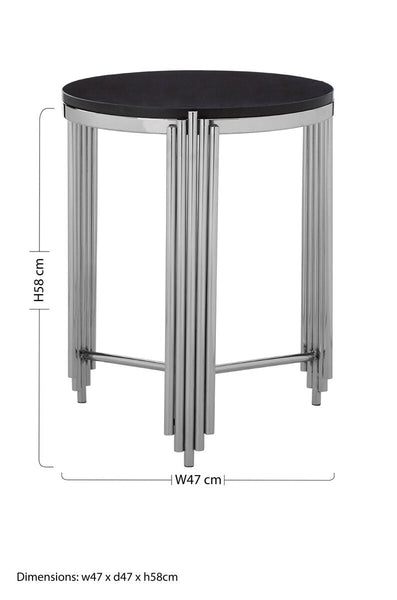 Clarice Black Granite and Silver Finish Round Side Table