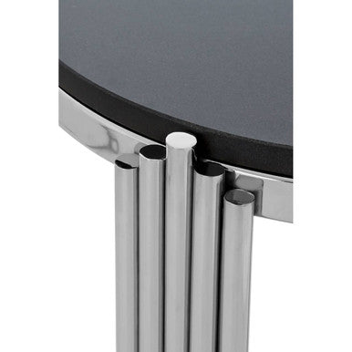 Clarice Black Granite and Silver Finish Round Side Table
