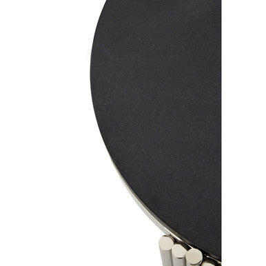 Clarice Black Granite and Silver Finish Round Side Table