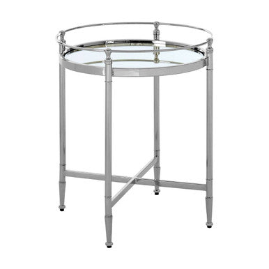 Zach Silver Finish Round Side Table with Mirrored Top