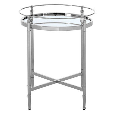 Zach Silver Finish Round Side Table with Mirrored Top