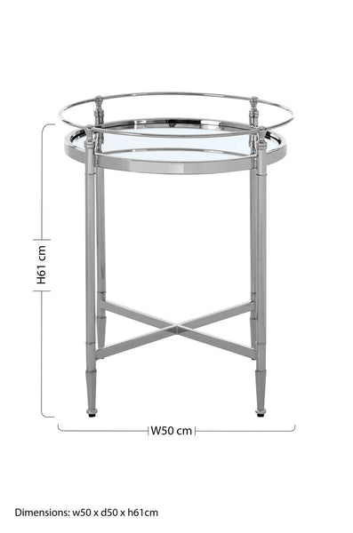 Zach Silver Finish Round Side Table with Mirrored Top