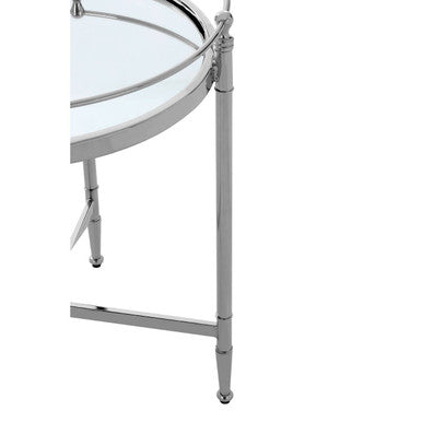 Zach Silver Finish Round Side Table with Mirrored Top