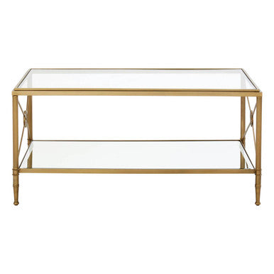 Axis Clear Glass 2 Tier Coffee Table with Gold Finish Frame