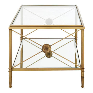 Axis Clear Glass 2 Tier Coffee Table with Gold Finish Frame