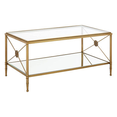 Axis Clear Glass 2 Tier Coffee Table with Gold Finish Frame