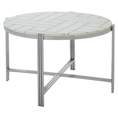 White Marble Top Coffee Table with Gold Detail and Silver Finish Frame | Eva