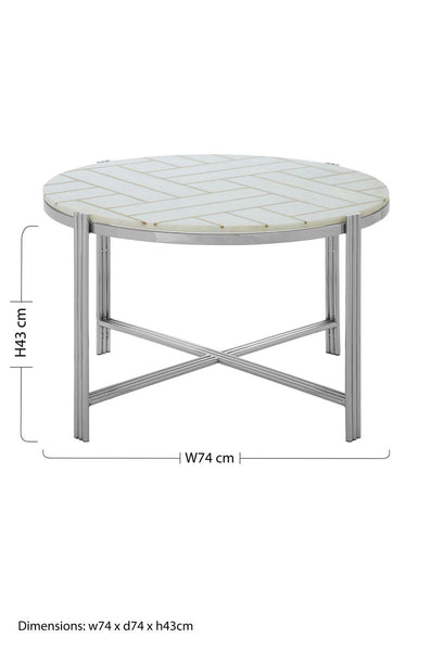 White Marble Top Coffee Table with Gold Detail and Silver Finish Frame | Eva
