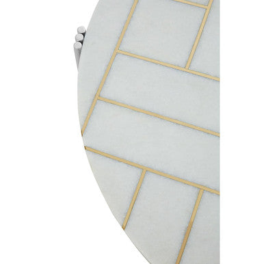 White Marble Top Coffee Table with Gold Detail and Silver Finish Frame | Eva