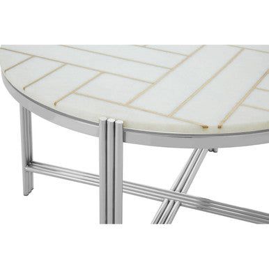 White Marble Top Coffee Table with Gold Detail and Silver Finish Frame | Eva