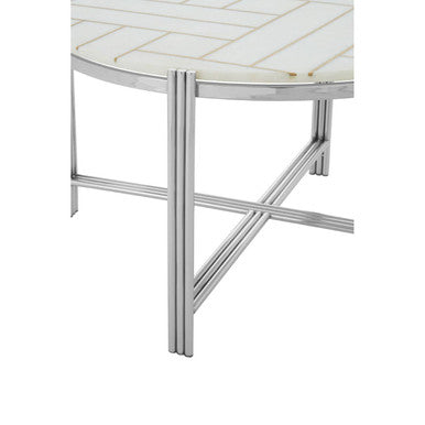 White Marble Top Coffee Table with Gold Detail and Silver Finish Frame | Eva
