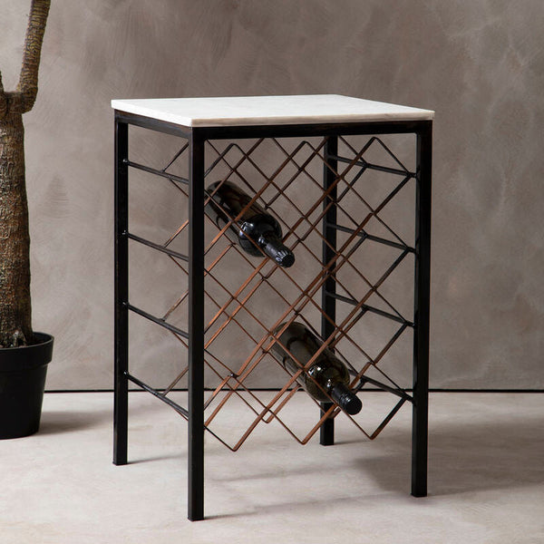 Templar White Marble and Bronze Finish Table with Wine Rack
