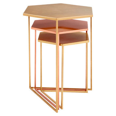 Templar Gold and Bronze Finish Hexagon Set of 3 Nesting Tables