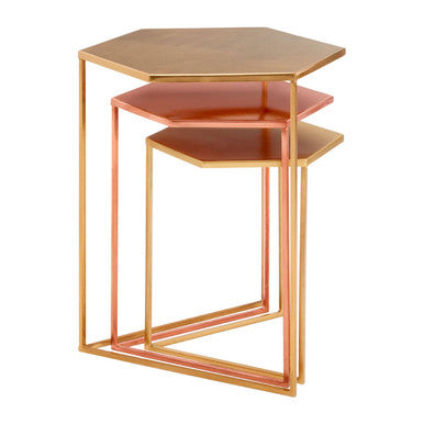 Templar Gold and Bronze Finish Hexagon Set of 3 Nesting Tables