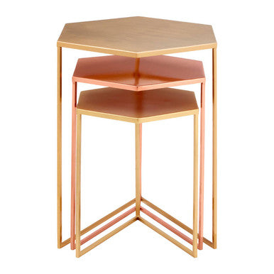 Templar Gold and Bronze Finish Hexagon Set of 3 Nesting Tables