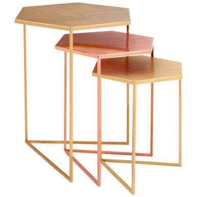 Templar Gold and Bronze Finish Hexagon Set of 3 Nesting Tables