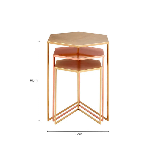 Templar Gold and Bronze Finish Hexagon Set of 3 Nesting Tables