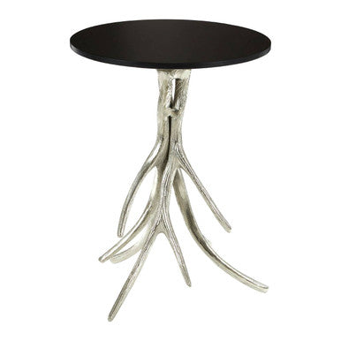 Antler Black Marble and Nickel Finish Round Side Table