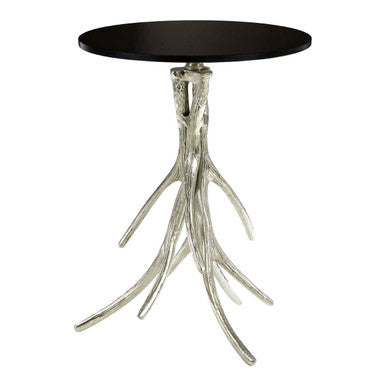Antler Black Marble and Nickel Finish Round Side Table