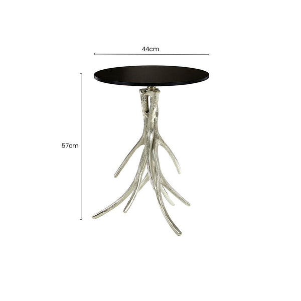 Antler Black Marble and Nickel Finish Round Side Table