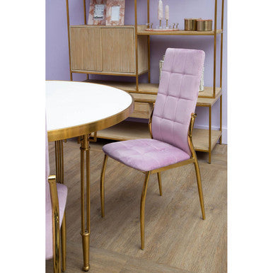 White Round Dining Table with Stainless Steel Frame | Modica