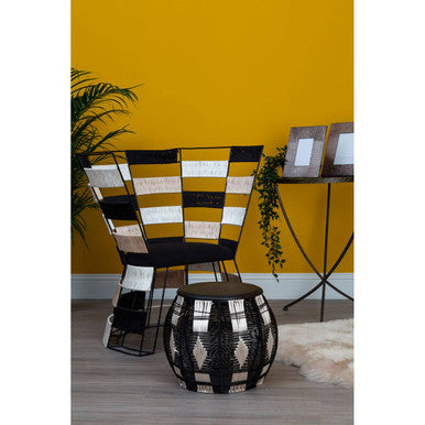 Elmo Elm Wood and Iron Large Side Table