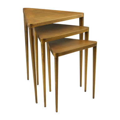 Gold Finish Snug Design Set of 3 Triangular Nesting Tables | Compo
