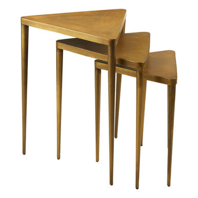 Gold Finish Snug Design Set of 3 Triangular Nesting Tables | Compo