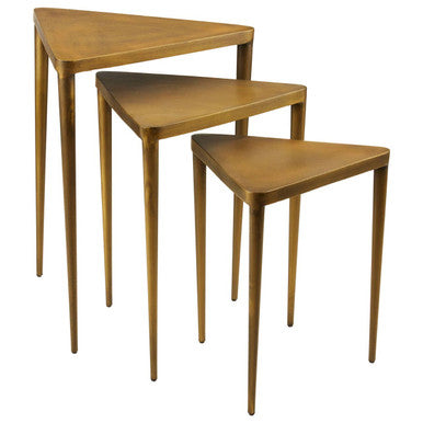 Gold Finish Snug Design Set of 3 Triangular Nesting Tables | Compo