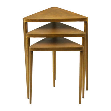 Gold Finish Snug Design Set of 3 Triangular Nesting Tables | Compo