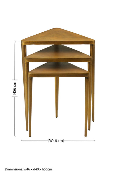 Gold Finish Snug Design Set of 3 Triangular Nesting Tables | Compo
