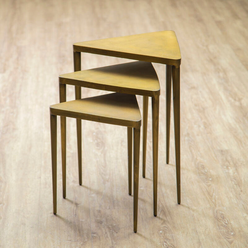 Gold Finish Snug Design Set of 3 Triangular Nesting Tables | Compo