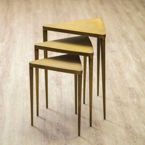 Gold Finish Snug Design Set of 3 Triangular Nesting Tables | Compo